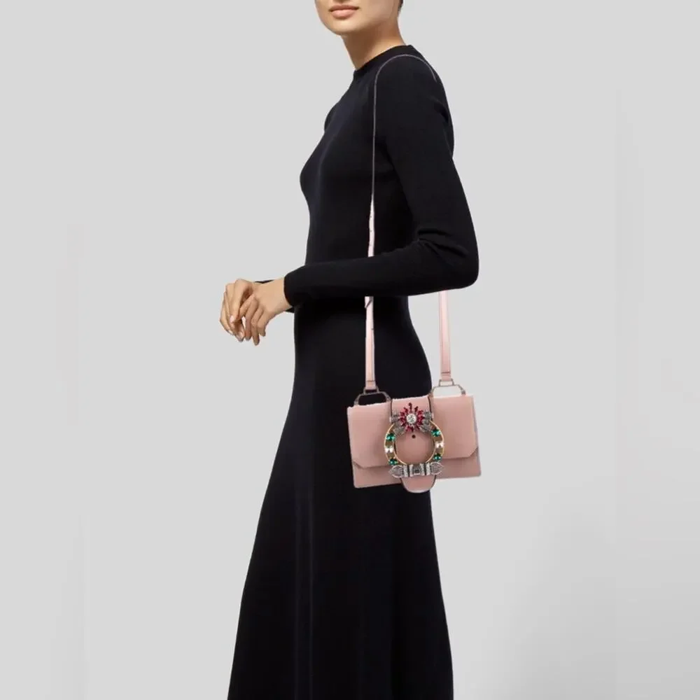 RARE Miu Miu Crystal Embellished Crossbody Bag Pink Leather with Multicolor
